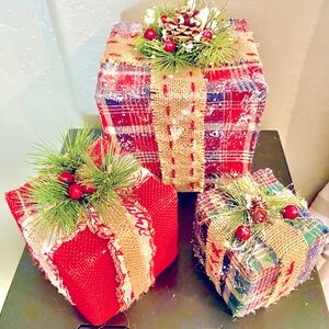 Three Farmhouse Style Artificial Gift Boxes